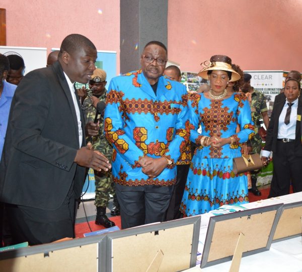 President Peter Mutharika inspects pavillions at Crossroads Hotel during the commemoration of 2016 world day against child labour(C)Stanley Makuti