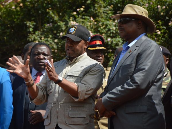 President Peter Mutharika is being briefed on the damage at Masasa (C) Stanley Makuti 