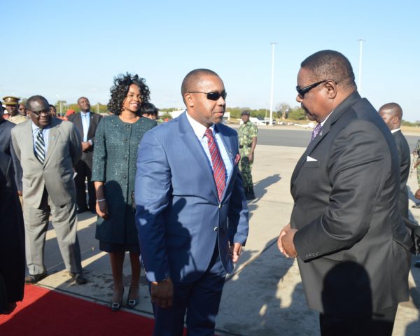 President Peter Mutharika is welcomed by Vice President Dr.Saulos Chilima on arrival at Kamuzu International Airport(C)Stanley Makuti 