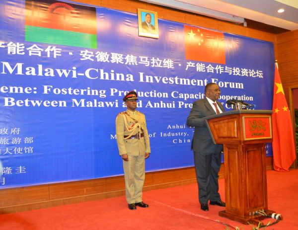 President Peter Mutharika speaks during the official opening of the Malawi - China Investiment Forum at Golden Peacock Hotel in Lilongwe on Tuesday (C)Stanley Makuti