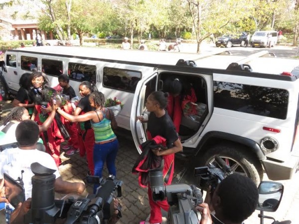 Malawi netball players get out of the limo