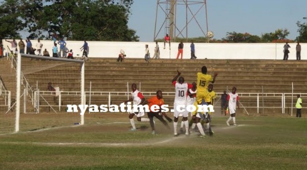 Raphael Phiri rises high to head in Chande's corner kick, Pic Alex Mwazalumo