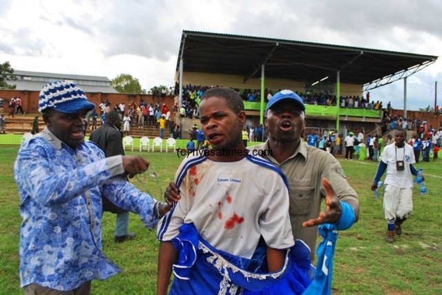Raphael for the Nomads was beaten by Silver Strikers fans....Photo Jeromy Kadewere