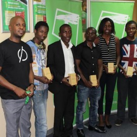 Some of receipients with TNM's Innovations manager Kondwani Kalea ( In black t-shirt 2)