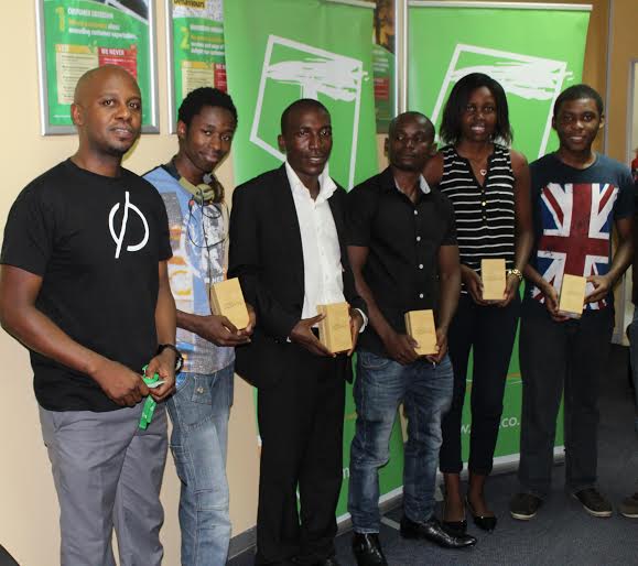 Some of receipients with TNM's Innovations manager Kondwani Kalea ( In black t-shirt 2)