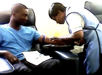 Some of the few people donating blood at Lilongwe MBTS Center -pic by LINA