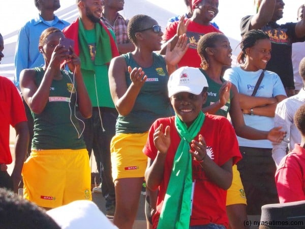 South Africa players cheering Malawi in the stands....Photo Jeromy Kadewere