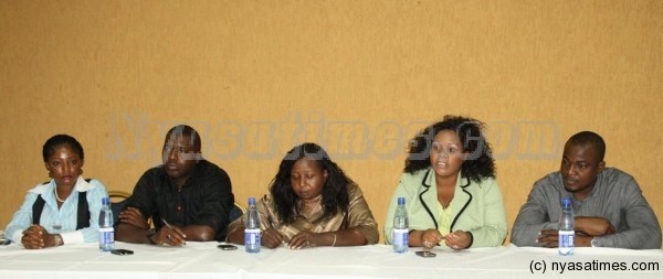 Special Assistant to the President Martha Chikuni second from right at the Press Conference for the African Movie Award.