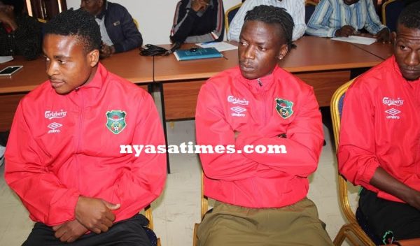 Stanely Sanudi, Joseph Kamwendo and Jaffalie Chande , the Flames troops .-Photo Jeromy Kadewere