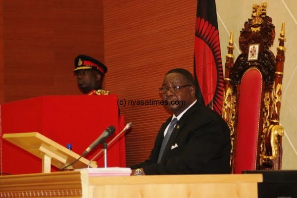 State President Peter Mutharika delivers the state nation of Address to mark the official opening of 45th session of Parliment.-pic by Lisa Vintulla