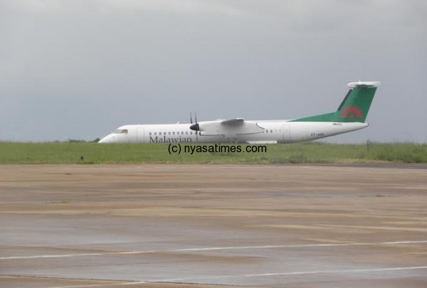 The Bombardier Q400 aircraft touching down at Chileka Airport in Blantyre on its maiden flight- Pic Lucky Mkandawire