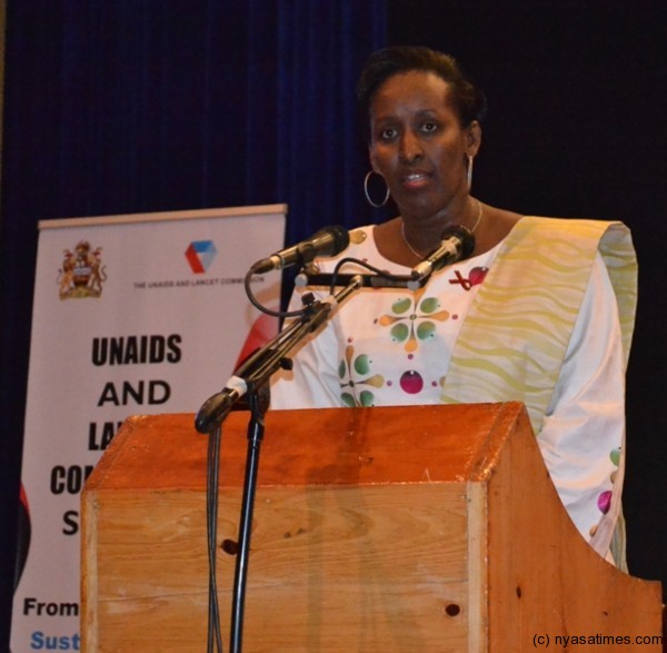 The First Lady of Rwanda Madame Jeanette Kagame taking her turn to speak to the conference. pic by Felix Washon. MANA