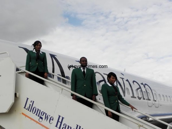 The Malawian Airlines' crew who have been appluaded for their hospitality- Pic Lucky Mkandawire