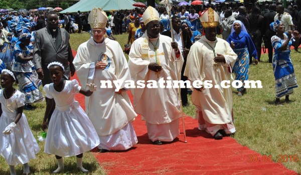 The Nuncio and Archbishop Msusa after escorting the consecrated Bishop from the President...Photo Jeromy Kadewere