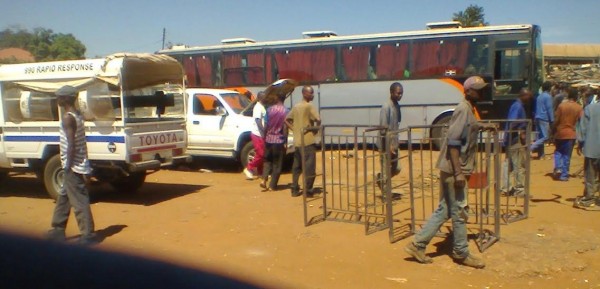 The bus to South Africa stopped by police - pic by LINA