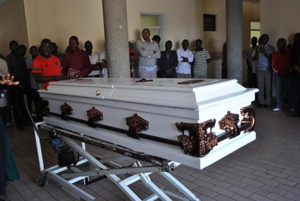 The casket carrying Godfrey Mwale  before its departure....Photo Jeromy Kadewere