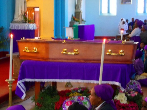 The casket inside the Limbe Cathedral.