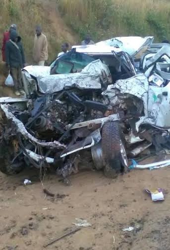 The damaged car which crashed on Saturday