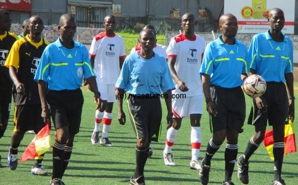 The officiating personel onto the field of play.....Photo Jeromy Kadewere.