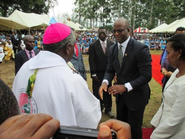 UDF Presidental candidate Atupele Muluzi  with Catholic Bishop Montfort Stima ..Photo Jeromy KadEwere