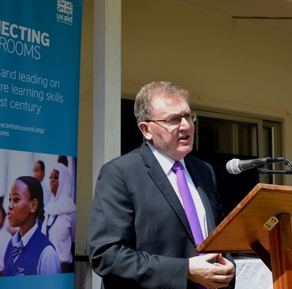 UK Minister Rt. Hon. David Mundell-Secretary of State for Scotland, gives his remarks at the Launch of the Connecting Classrooms Programme in LL.-(c) Abel Ikiloni, Mana
