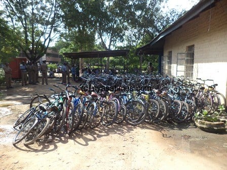 Unroad worthy bicycles lined up at Mangochi Police Station