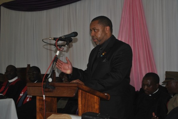 Vice President Dr Chilima addressing mourners during the funeral of late Rose Chibambo at St Andrews CCAP church in Mzuzu-Pix By Joel Chirwa (Mana)