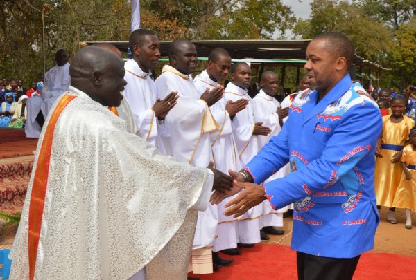 Vice President Dr Saulos Chilima wishes well the newly ordained Priests and the Silver Jubelee celebrants(C)Stanley Makuti