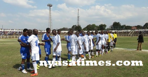 Wanderers, Eagles players greet each other, Pic Alex Mwazalumo