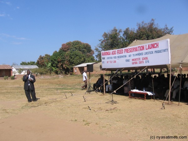 Yona addressing farmers at the function.-Photo by Tiwonge Kumwenda, Nyasa Times