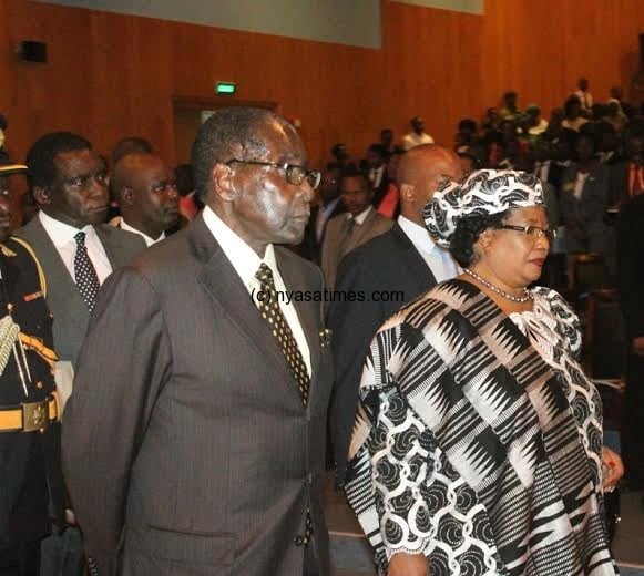 Zimbabwean Leader Comrade Robert Mugabe and President Joyce Banda arrives at BICC for the African Leaders Forum on Disability at BICC-pic by Lisa Vintulla.