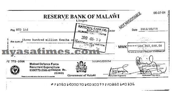 'Cashgate' cheque ro HTD LImited