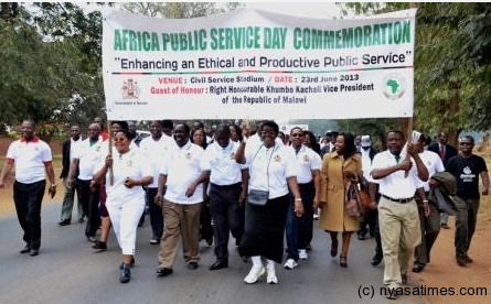 Chief Secretary to Government Hawa Ndilowe in the middle marching during the big walk - Pic by Felix Washon