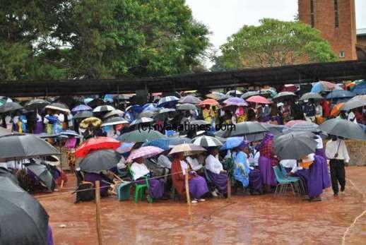 Part of the crowd that braved the rains to attend funeral ceremony of Bishop Zuza in Mzuzu-Pix By Joel Chirwa Mana