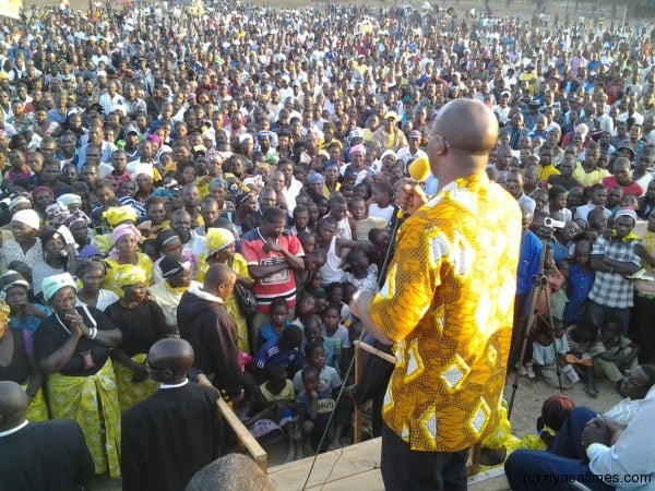 Atupele addressing a rally at Mkanda