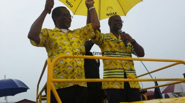 Atupele introducing his running mate Chapola (right) in Lilongwe