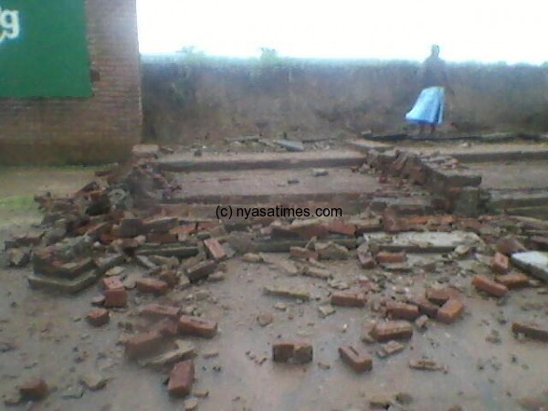 Part of the damaged Balaka Stadium