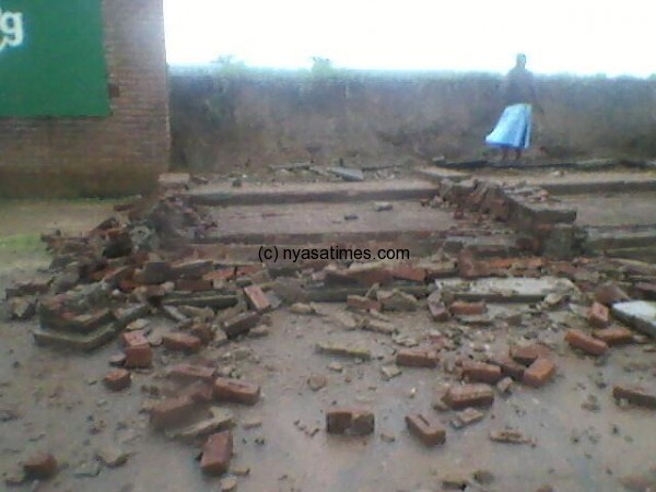 Part of the damaged Balaka Stadium