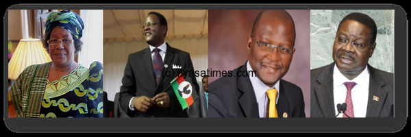 Four front runners- Malawi 2014 presidential candidates: Joyce Banda, Lazarus Chakwera, Atupele Muluzi and Peter Mutharika