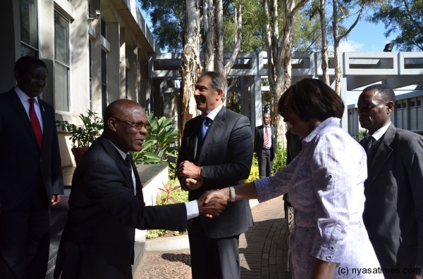 Mrs Blair greeted by State House Chief of Staff , Mr Ben Mbewe