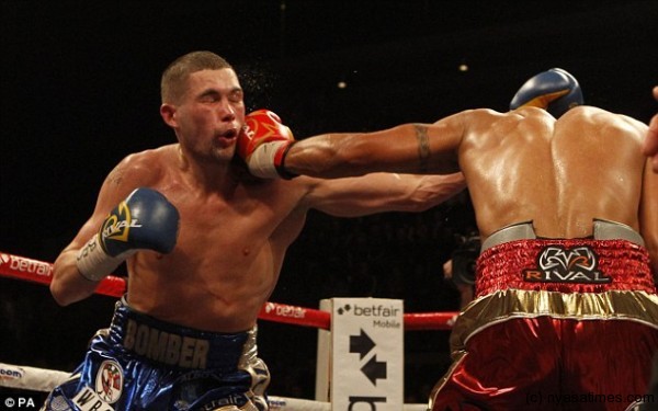 Flush: Bellew takes one on the chin as the pair battled the bout out 