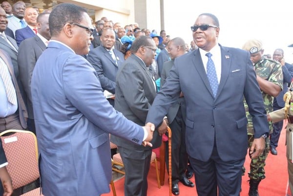 President Mutharika with leader of opposiiton Lazarous chakwera after opening parliament