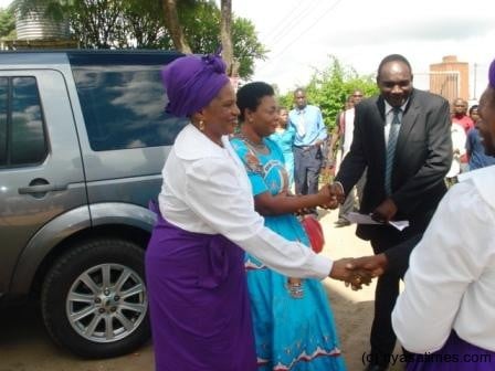 Callista Mutharika being welcomed on arrival at the church
