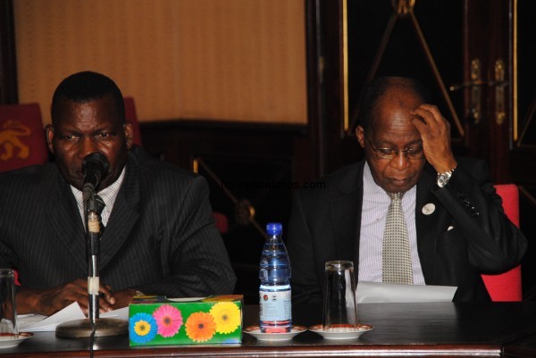 Leader of opposition DPP in parliament George Chaponda and Leader of MCP in parliament John Tembo at the meeting
