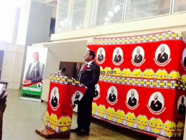 Chakwera addressing a news conference at MCP headquarters