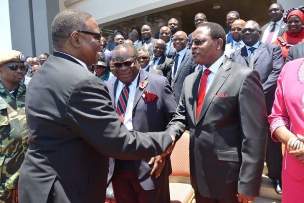 President Mutharika greets opposition chief Chakwera