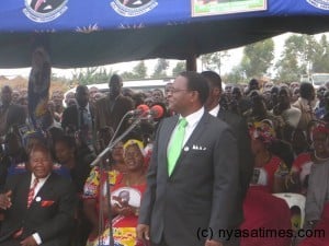 Chakwera addressing an MCP political rally in Dedza