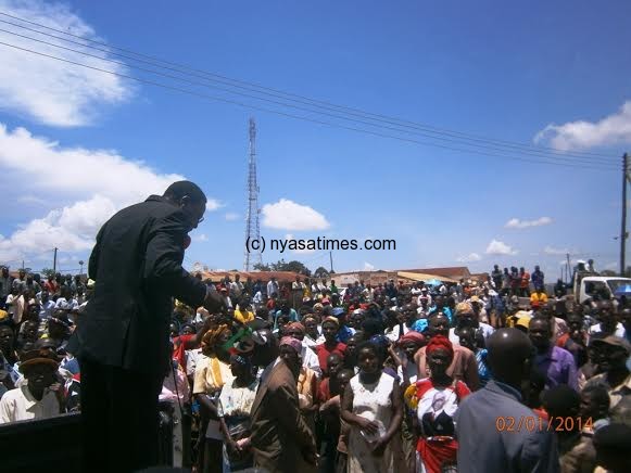 Chakwera addressing a whistle-stop meeting in Mzimba