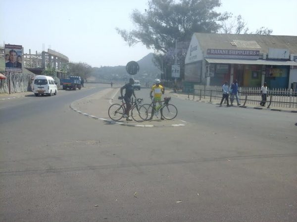 The two cyclists at Kandodo Corner Shop roundabout on Sunday morning