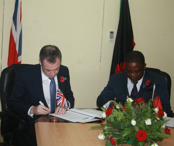UK Minister, James Wharton, has signed an Energy Africa Compact with Malawi’s Minister of Natural Resources, Energy and Mining Hon Bright Msaka